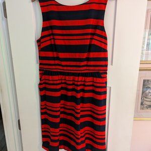 Red and navy striped dress